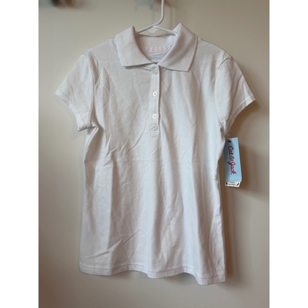 Cat & Jack Girls White Short Sleeve School Uniform Polo Shirt Size M 8 NWT